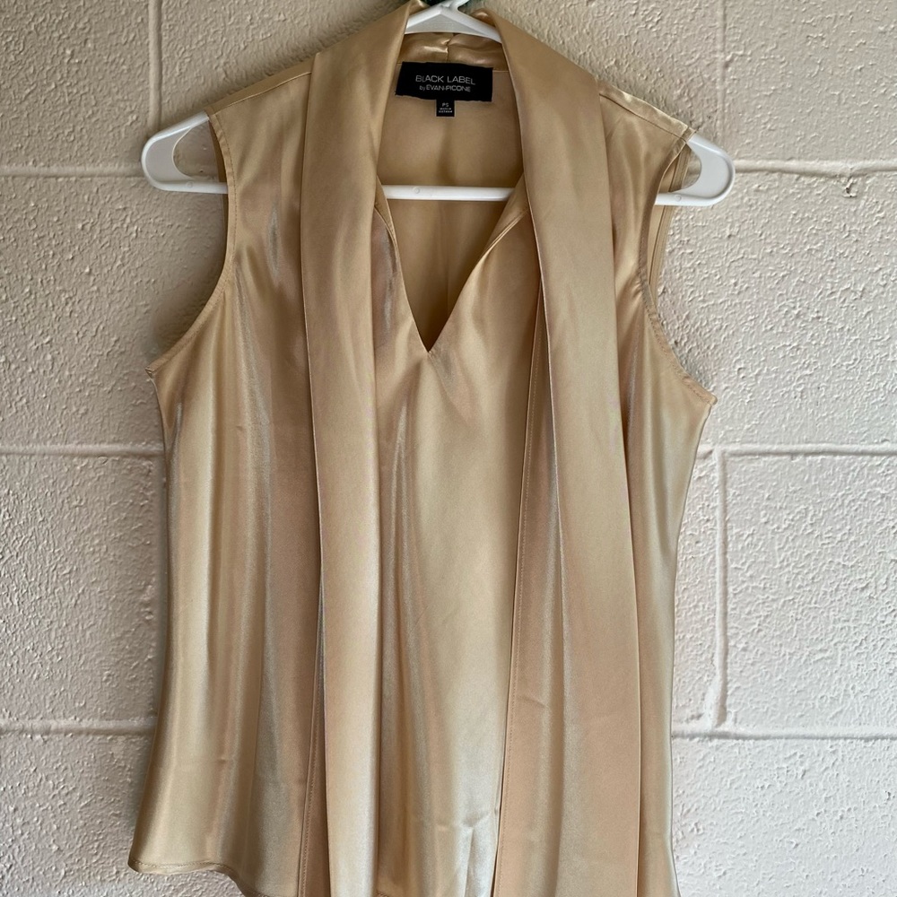 Evan-Picone Golden Satin Bow Tie Blouse